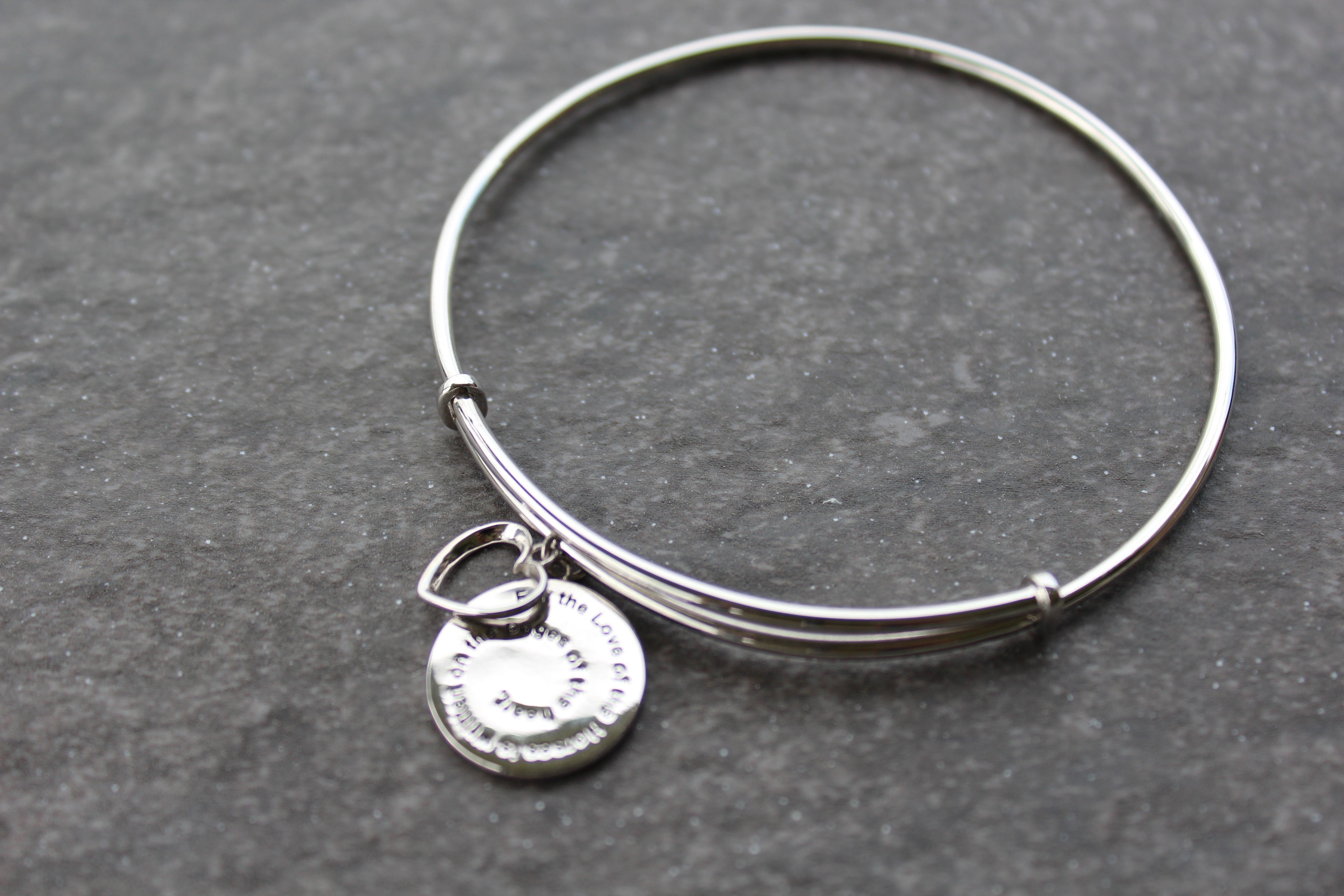 Sterling Silver Bangle Bracelet with 2 Sterling Charms
