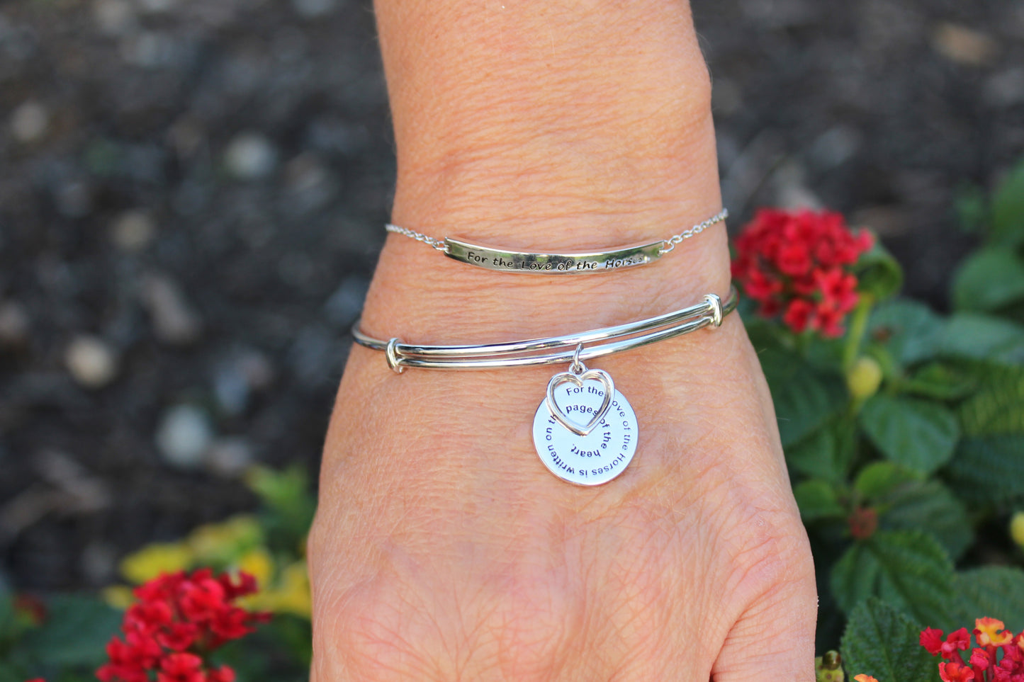Sterling Silver Bangle Bracelet with 2 Sterling Charms - Perfect for Horse Lovers