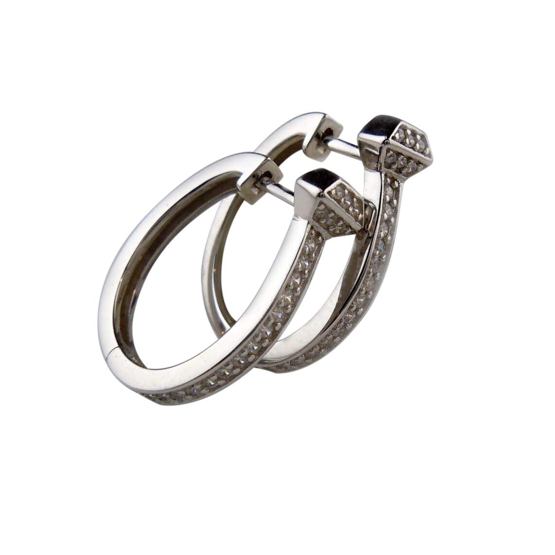 Sterling Silver Hinged Hoop Earrings with CZ's