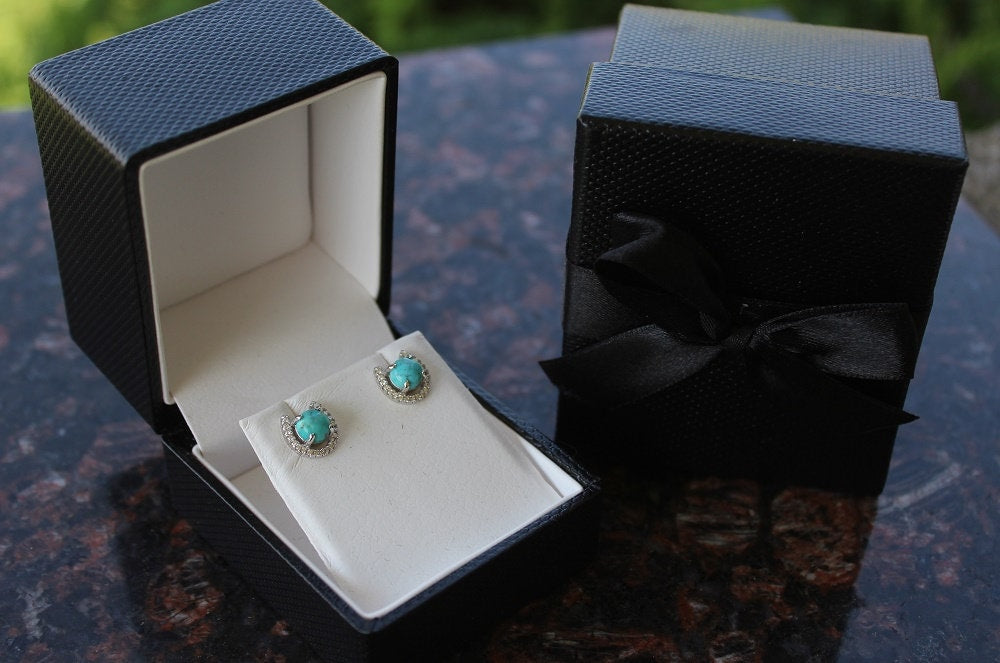 Sterling Silver Horseshoe Earrings with Turquoise and  CZs - 5 mm Turquoise