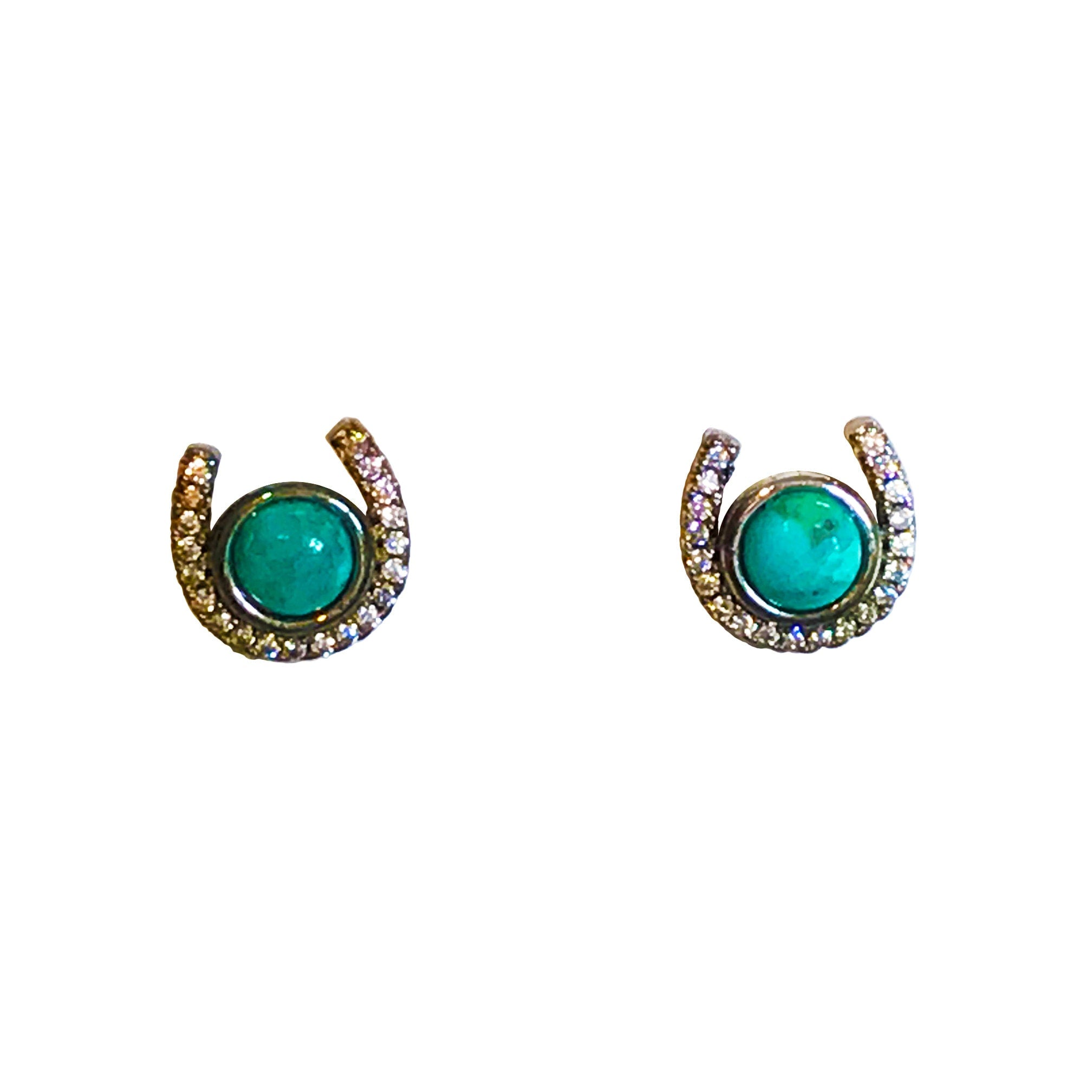 Sterling Silver Horseshoe Earrings with Turquoise and  CZs - 5 mm Turquoise