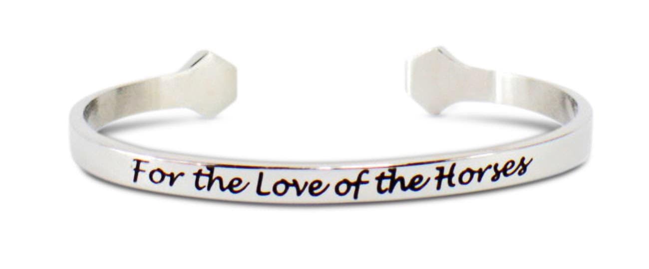 Equestrian Horseshoe Nail Bangle Bracelet ~ Sterling Silver OR Stainless Steel Engraved ~ For the Love of the Horses - Help a Rescue Horse