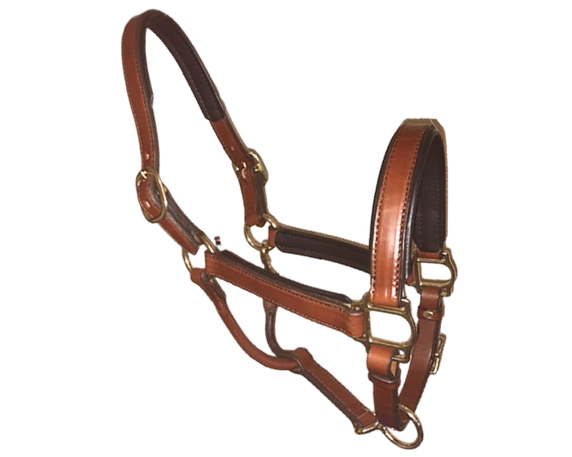 Amish Made Luxury Leather Padded Horse Halter - Brass Hardware - Adjustable