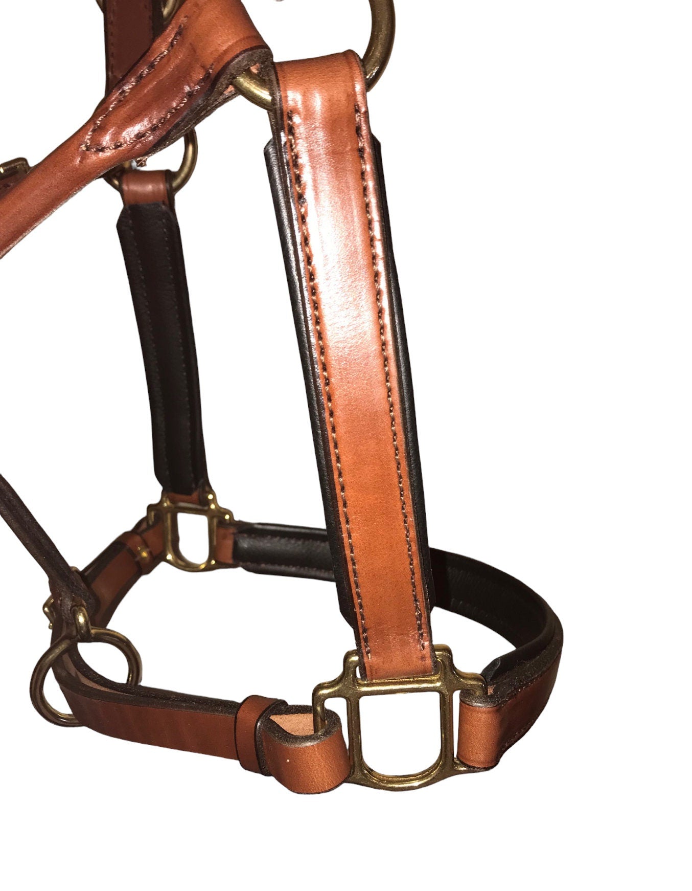 Amish Made Luxury Leather Padded Horse Halter - Brass Hardware - Adjustable