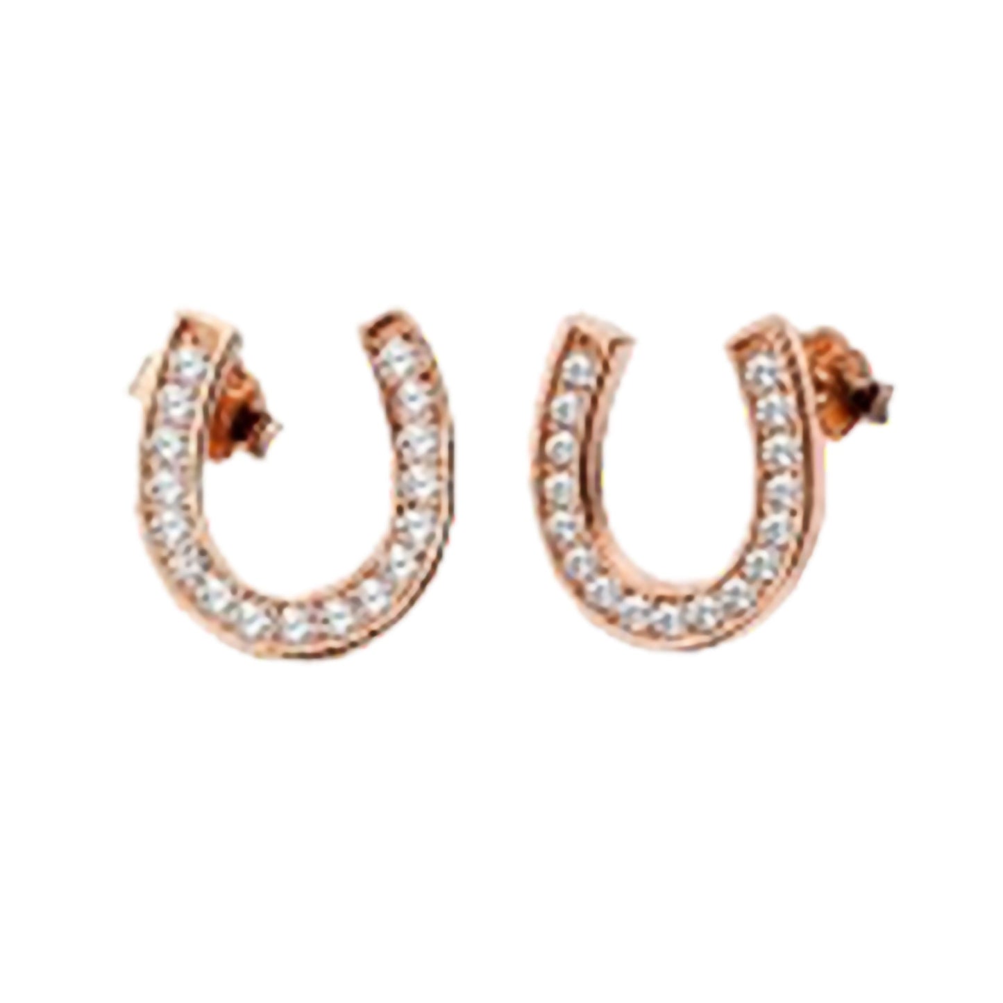 Rose Gold Plated Sterling Silver Horseshoe Necklace & Earrings Set - with CZ's - Gift Boxed