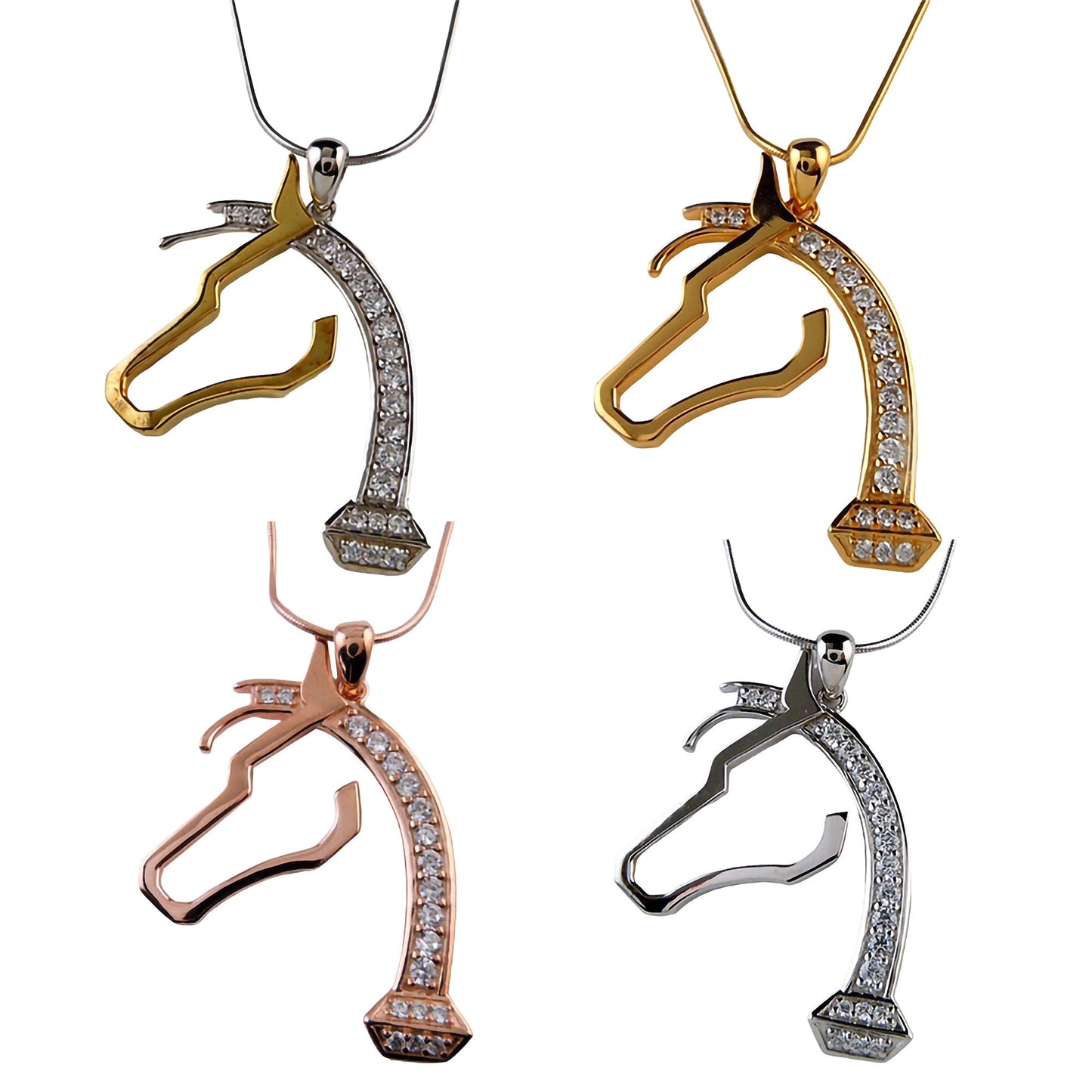 Sterling Silver Horsehead Pendant & Chain - Horseshoe Nail with Cubic Zirconia Mane - Horse Lover Gift