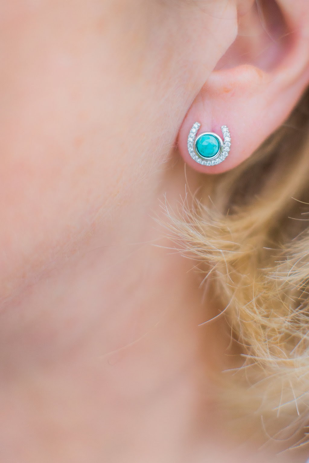 Sterling Silver Horseshoe Earrings with Turquoise and  CZs - 5 mm Turquoise