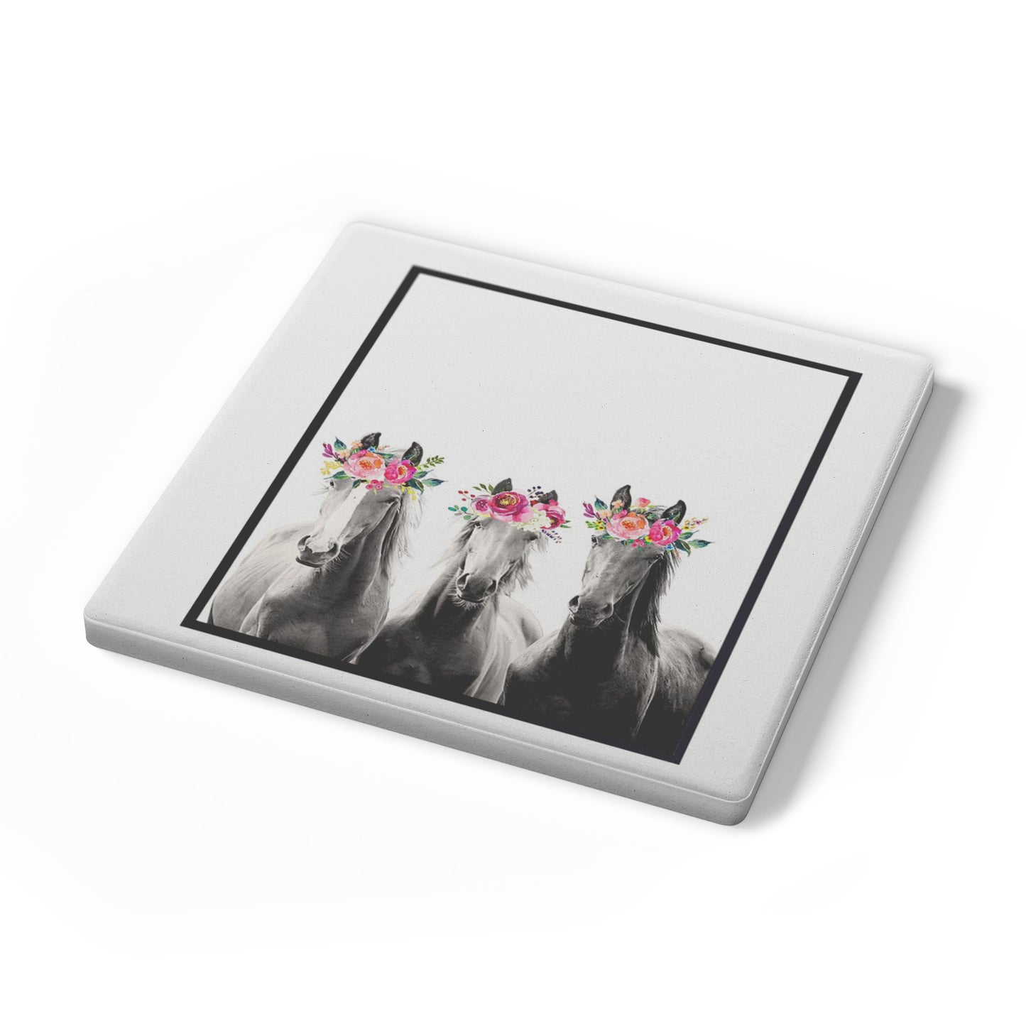 3 Mares Wearing Flower Crowns - Set of 4 Soapstone Coasters