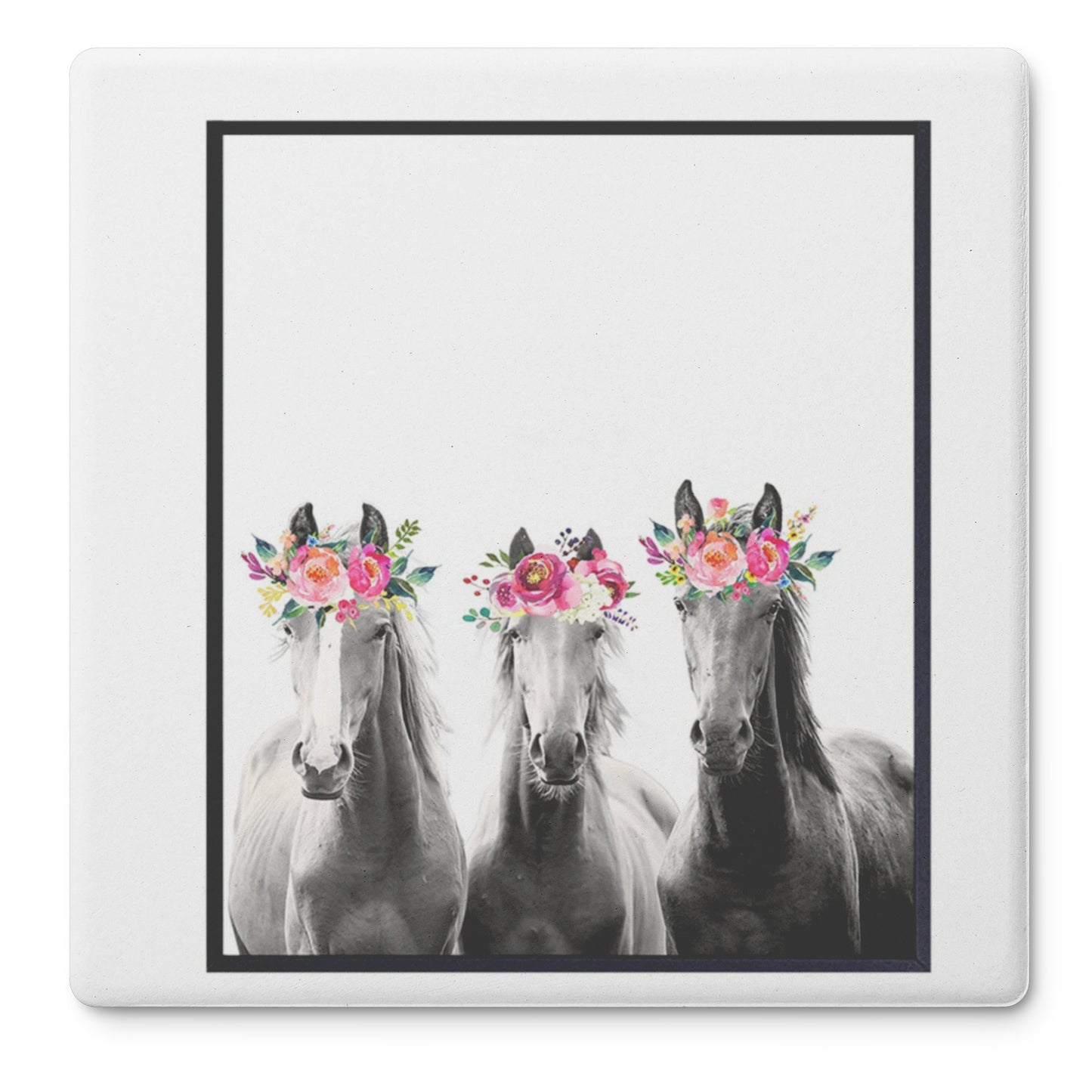 3 Mares Wearing Flower Crowns - Set of 4 Soapstone Coasters