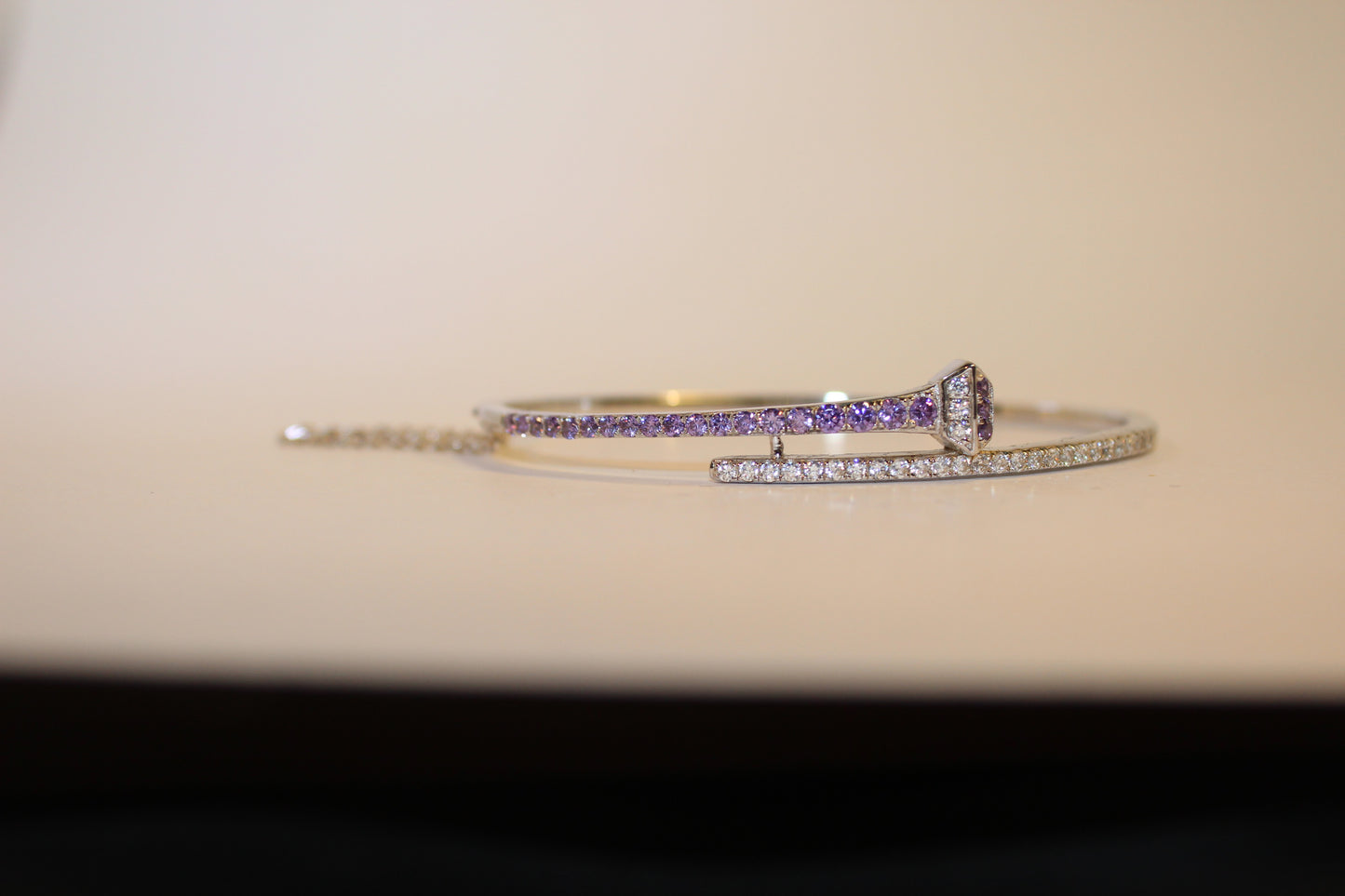 Sterling Silver Horseshoe Nail Bangle Bracelet with Crystals