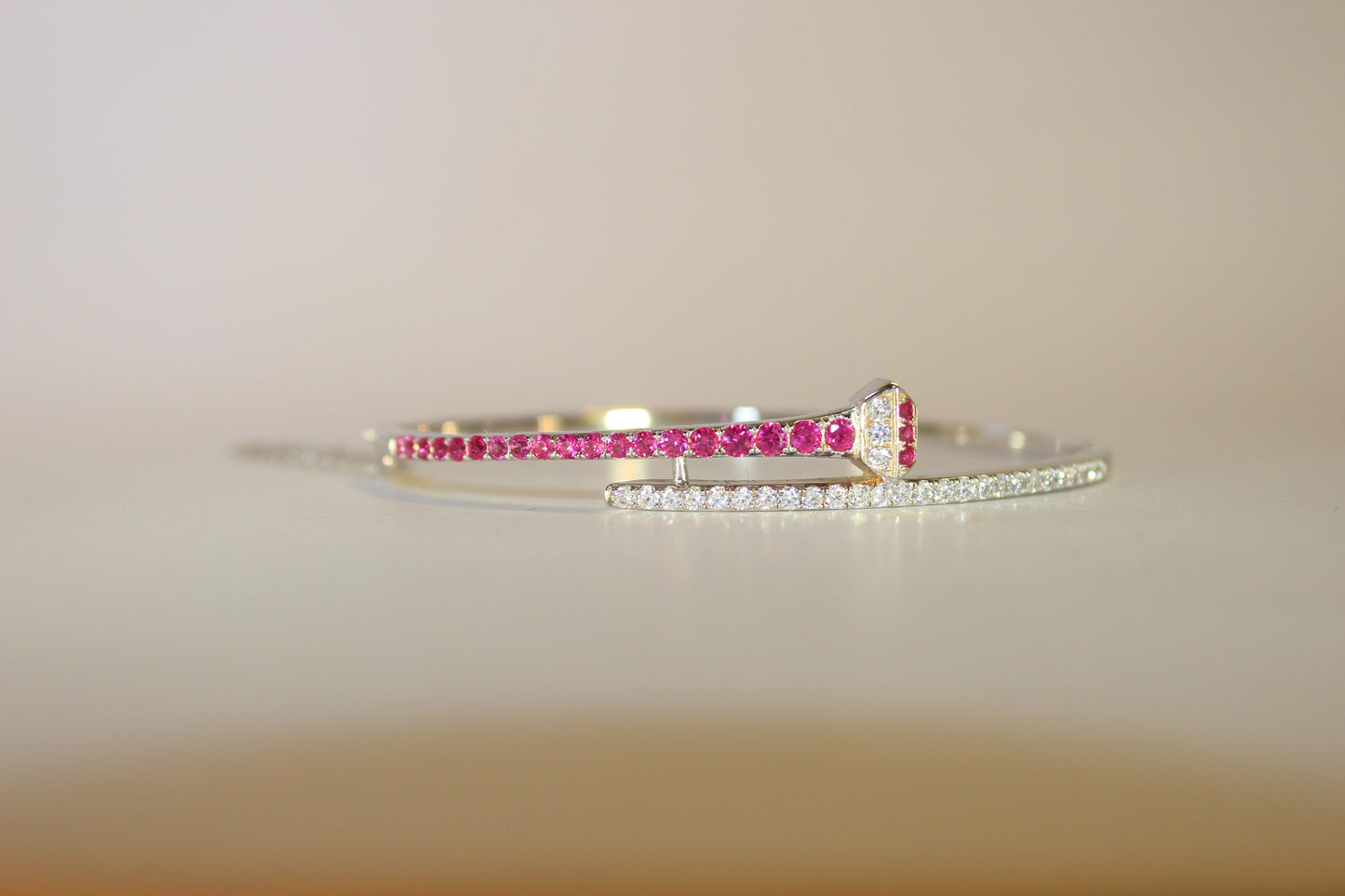 Sterling Silver Horseshoe Nail Bangle Bracelet with Crystals