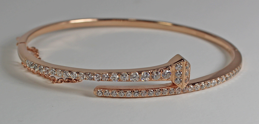 Sterling Silver Horseshoe Nail Bangle Bracelet with Crystals