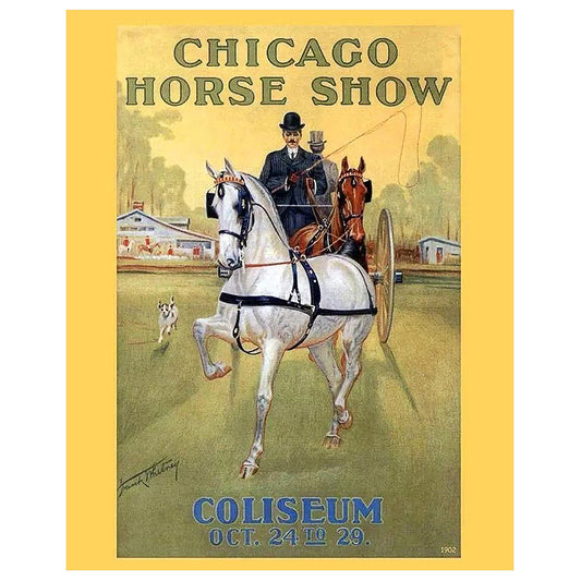Chicago Horse Show Poster Print - From 1902 poster. Beautiful American Saddlebred Horses Driving in Tandem. Gift for Equestrian, Horse Lover