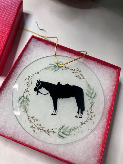 Personalized Glass Christmas Ornament – Custom Photo, Logo, or Horse Breed Silhouette – Gift Boxed