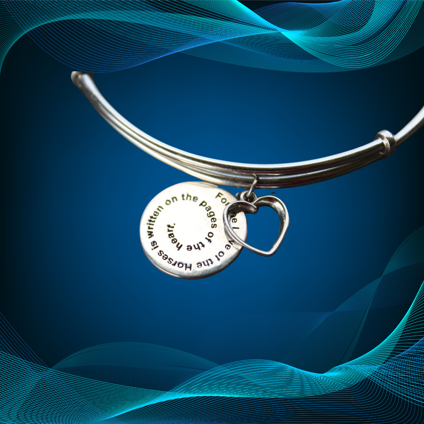 Sterling Silver Bangle Bracelet with 2 Sterling Charms - Perfect for Horse Lovers