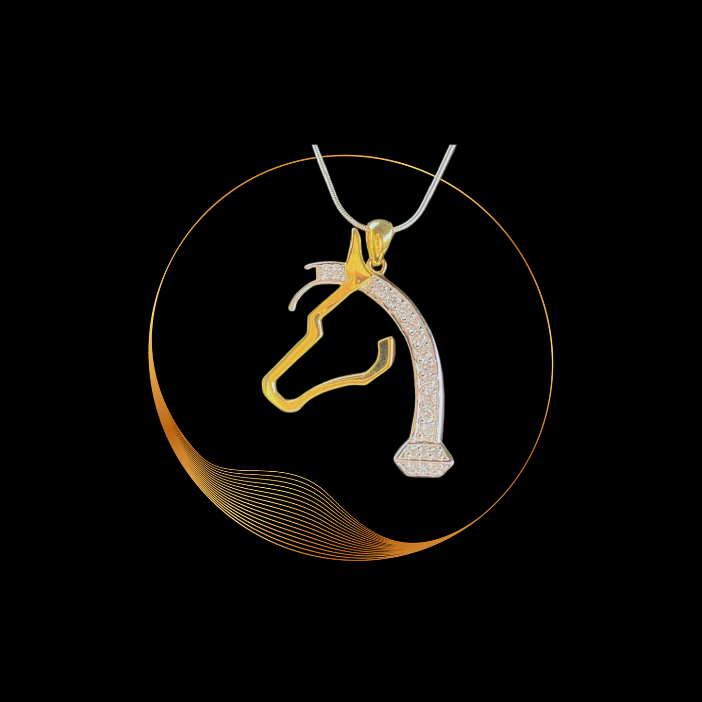 Sterling Silver Horsehead Pendant & Chain - Horseshoe Nail with Cubic Zirconia Mane - Horse Lover Gift
