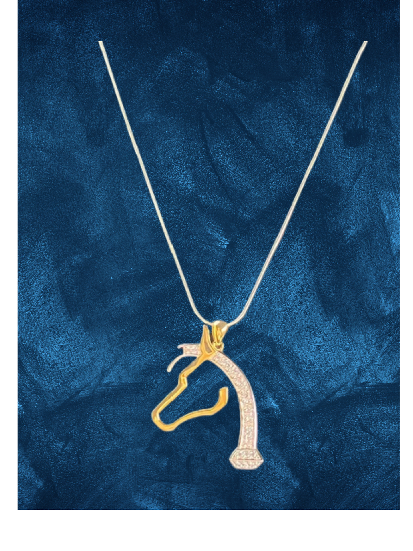 Sterling Silver Horsehead Pendant & Chain - Horseshoe Nail with Cubic Zirconia Mane - Horse Lover Gift