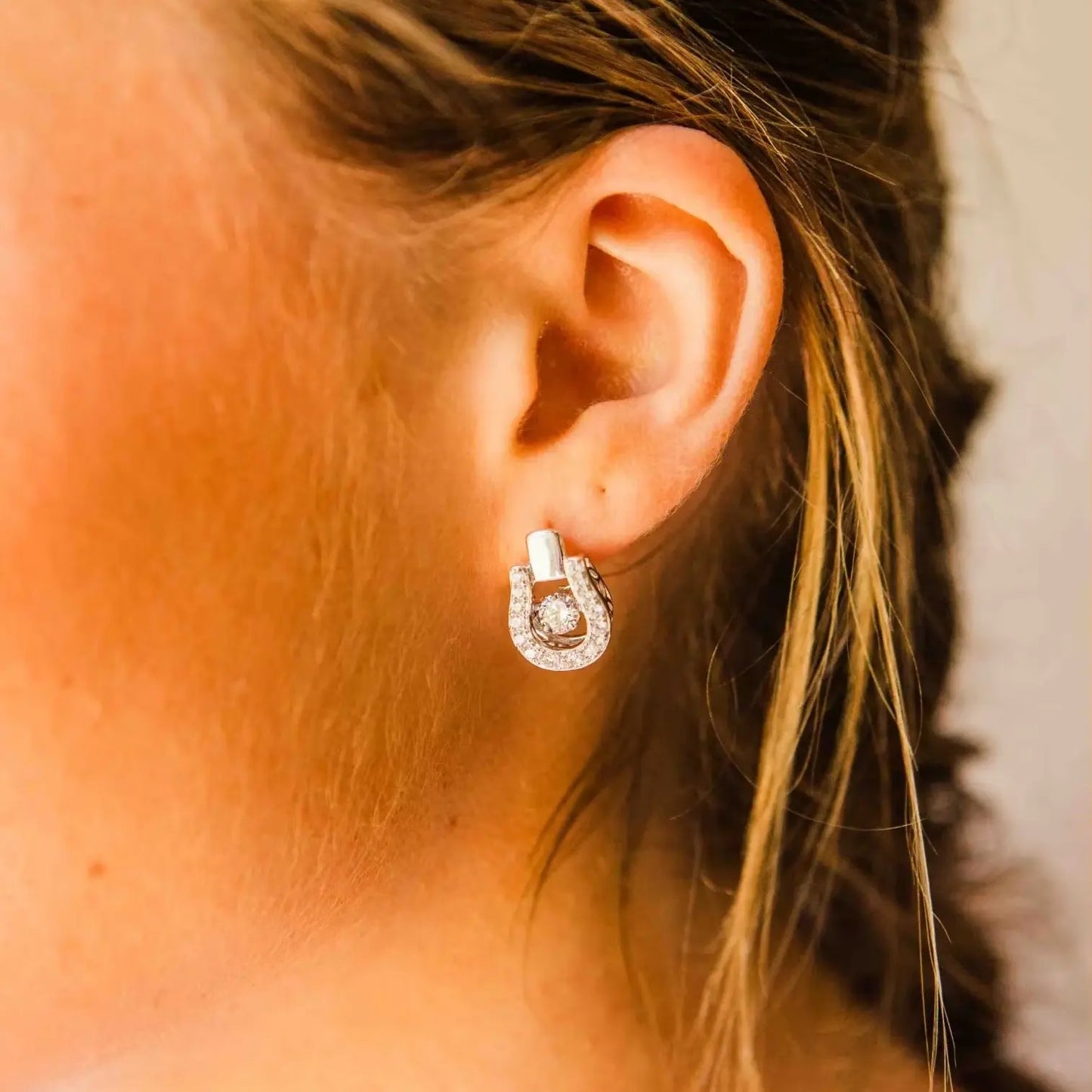2024 Sterling Silver Dancing Stone Horseshoe Earrings