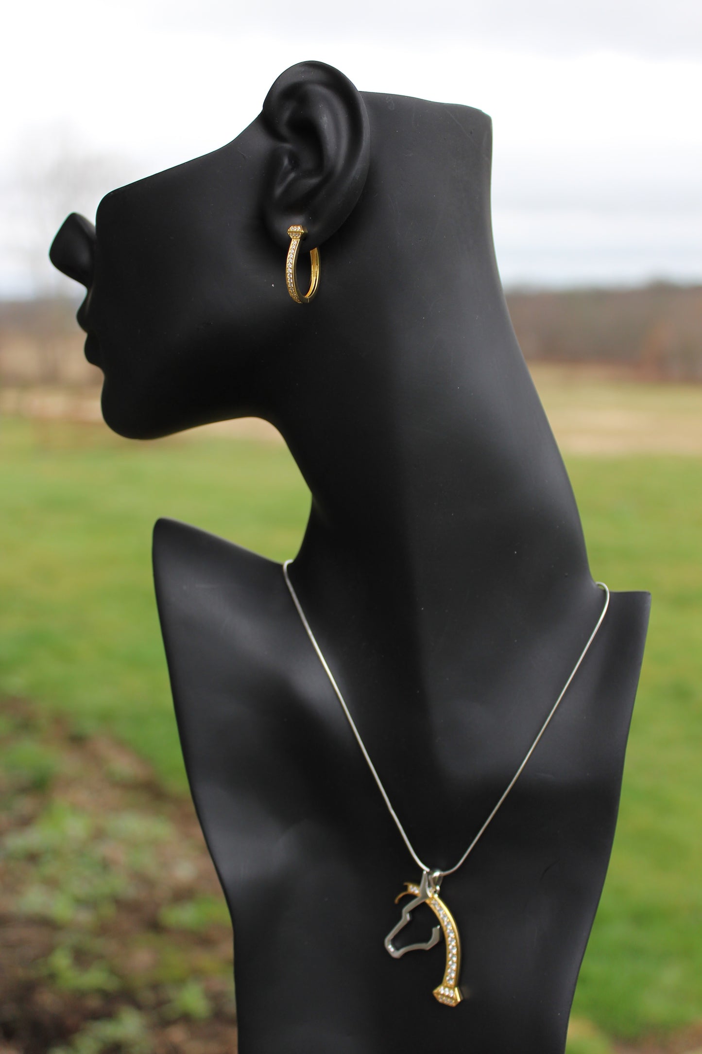 Sterling Silver Horsehead Pendant & Chain - Horseshoe Nail with Cubic Zirconia Mane - Horse Lover Gift
