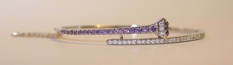 Sterling Silver Horseshoe Nail Bangle Bracelet with Crystals