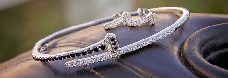 Sterling Silver Horseshoe Nail Bangle Bracelet with Crystals