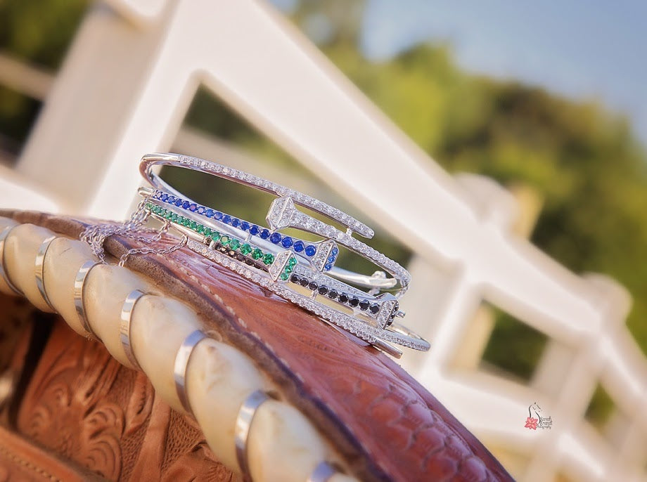 Sterling Silver Horseshoe Nail Bangle Bracelet with Crystals