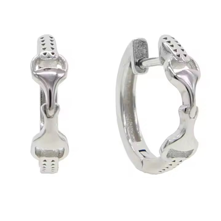 Sterling Silver Snaffle Bit Hinged Hoop Earrings - Gift Boxed