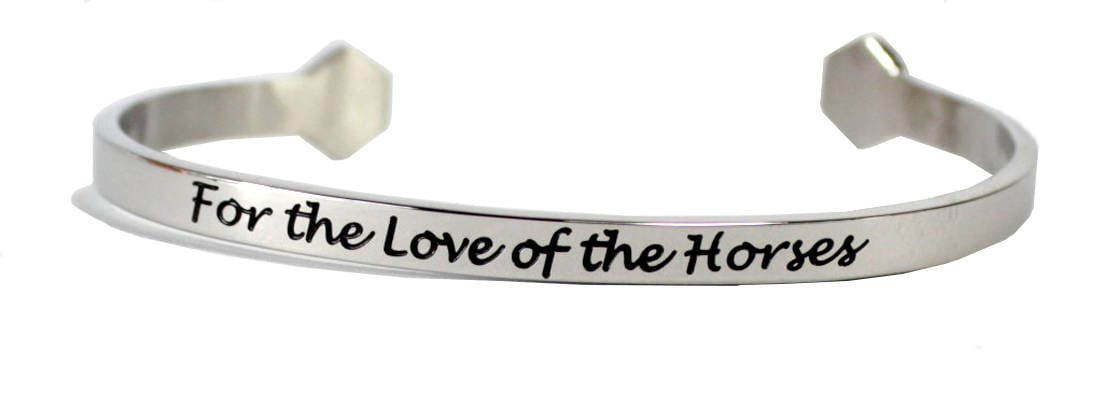 Equestrian Horseshoe Nail Bangle Bracelet ~ Sterling Silver OR Stainless Steel Engraved ~ For the Love of the Horses - Help a Rescue Horse