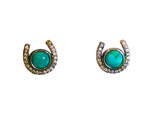 Sterling Silver Horseshoe Earrings with Turquoise and  CZs - 5 mm Turquoise