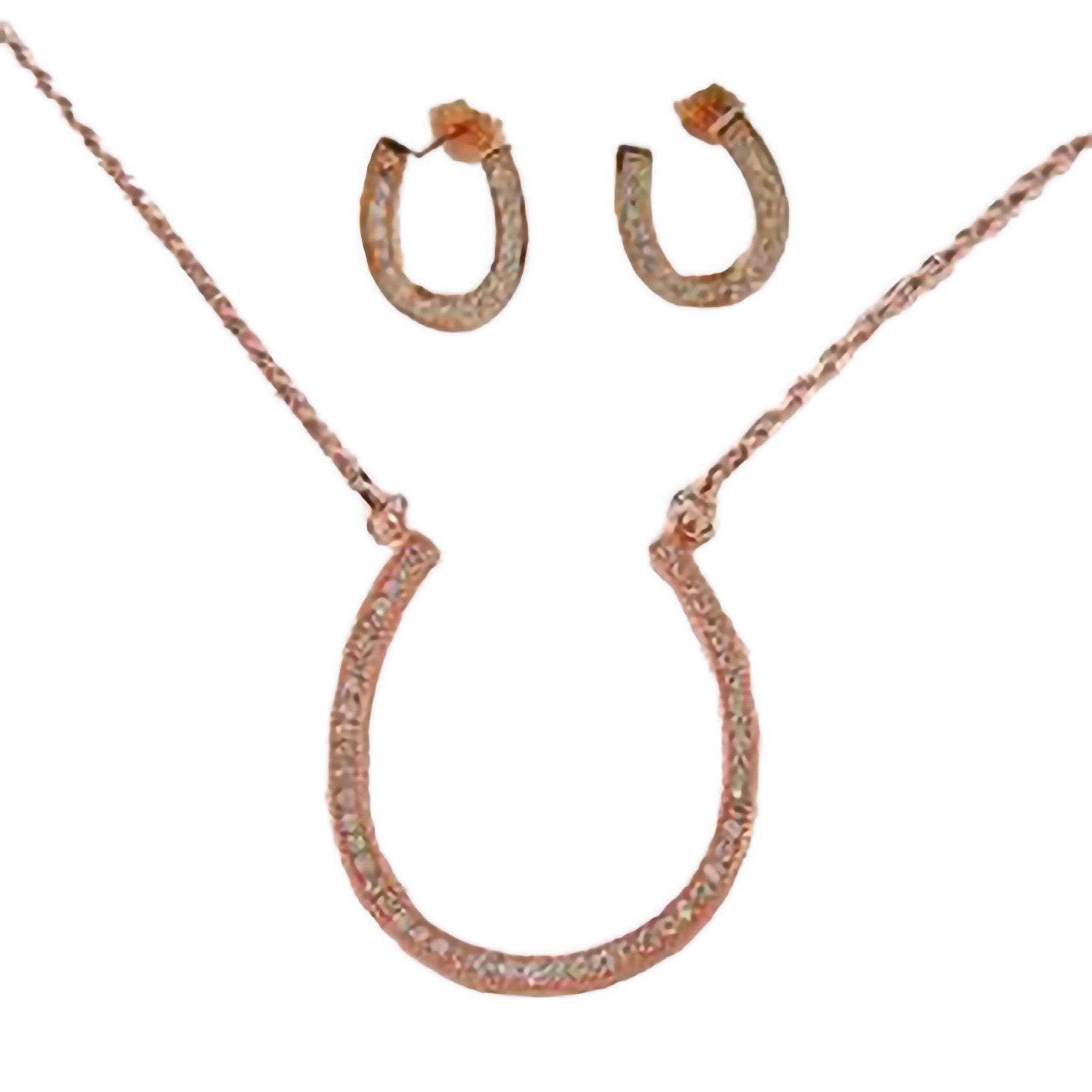 Rose Gold Plated Sterling Silver Horseshoe Necklace & Earrings Set - with CZ's - Gift Boxed