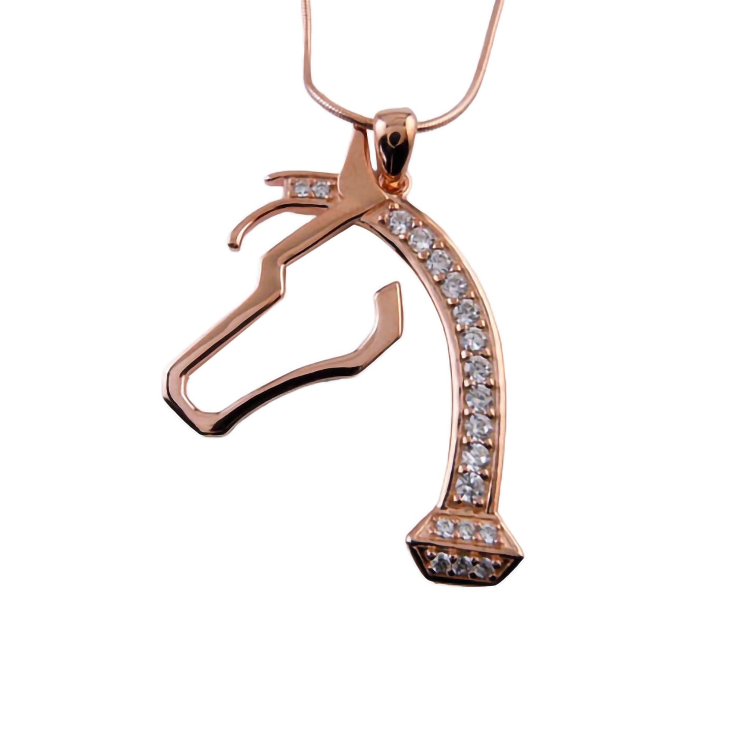Sterling Silver Horsehead Pendant & Chain - Horseshoe Nail with Cubic Zirconia Mane - Horse Lover Gift