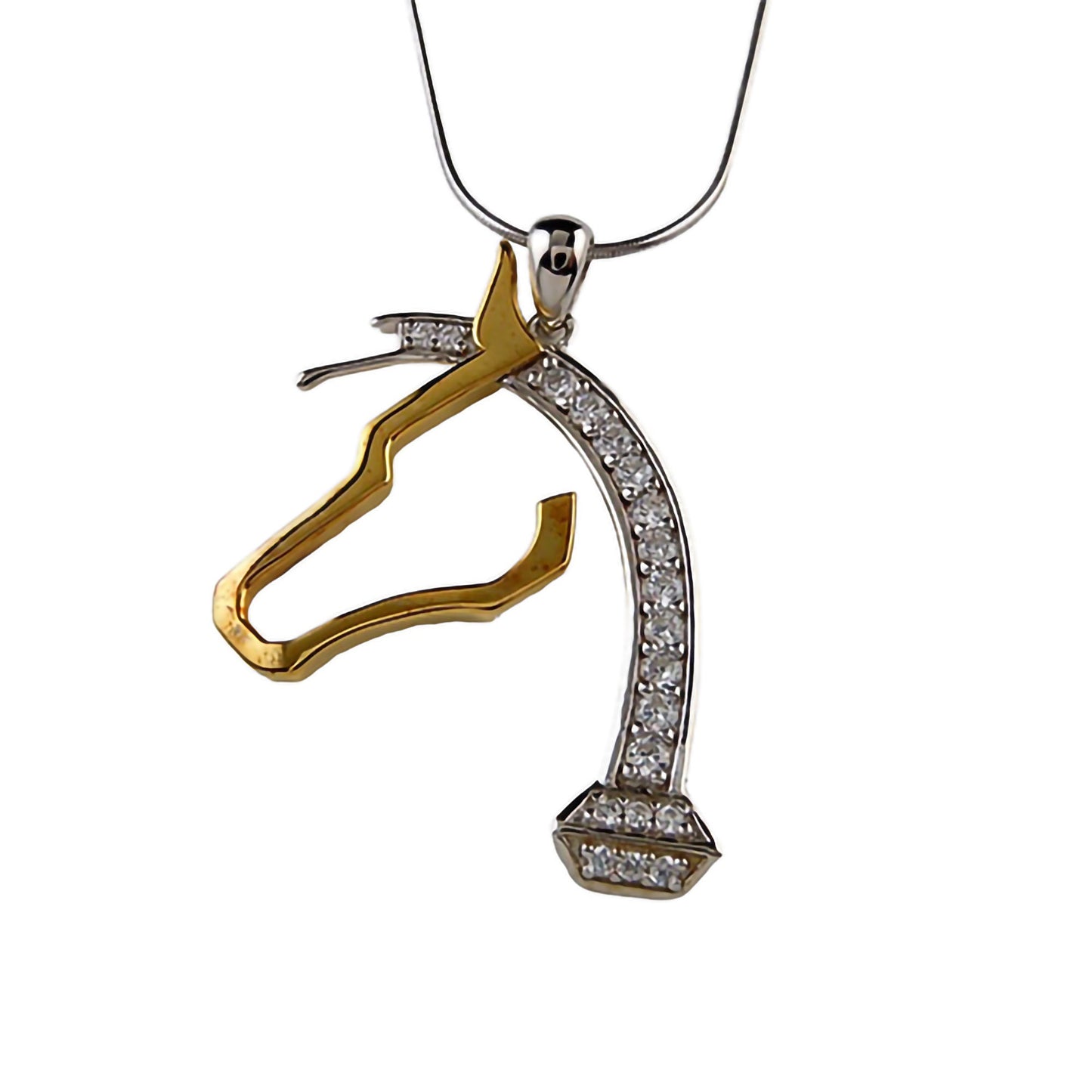 Sterling Silver Horsehead Pendant & Chain - Horseshoe Nail with Cubic Zirconia Mane - Horse Lover Gift